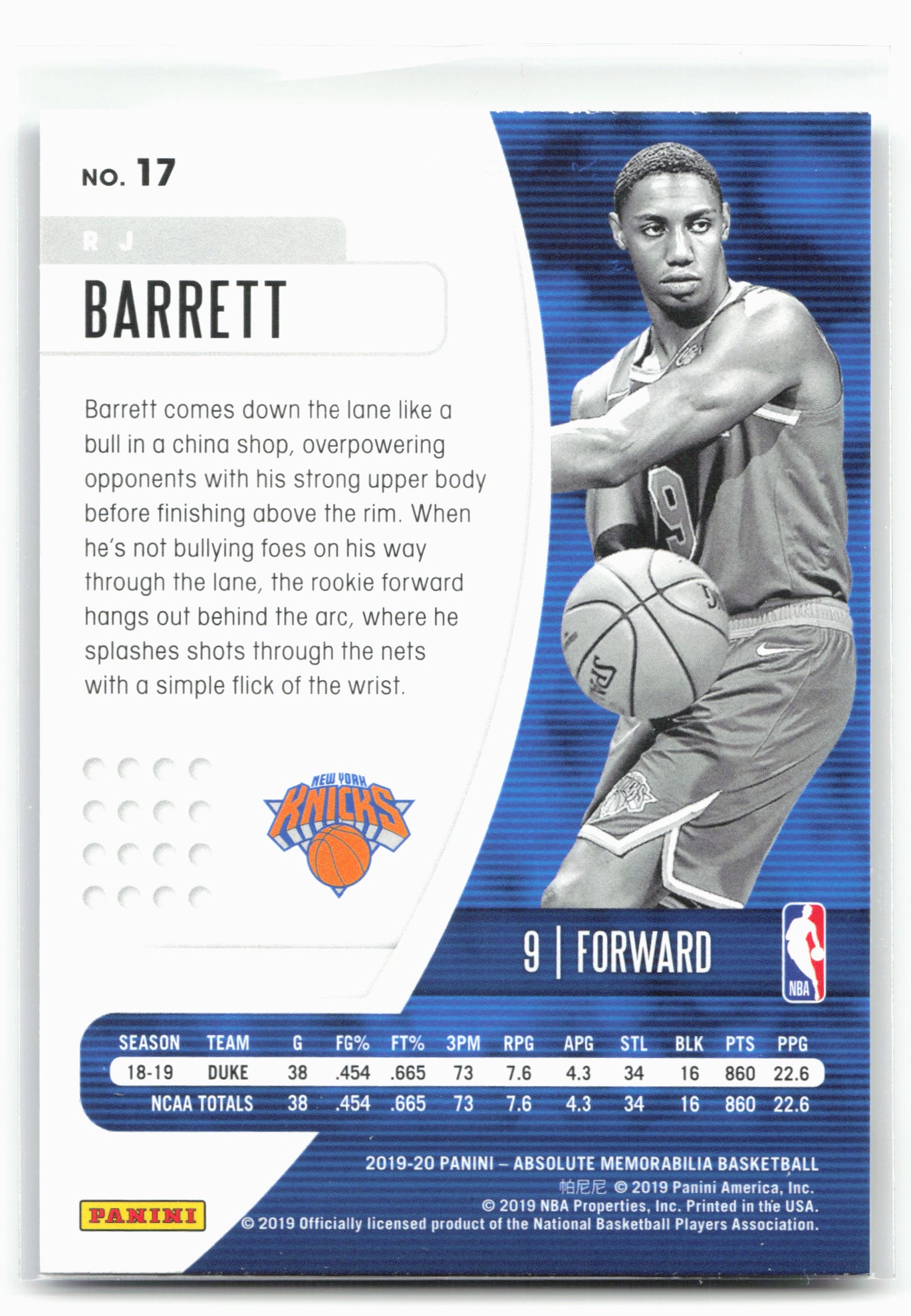 2019-20 Panini Absolute Memorabilia #17 RJ Barrett Retail