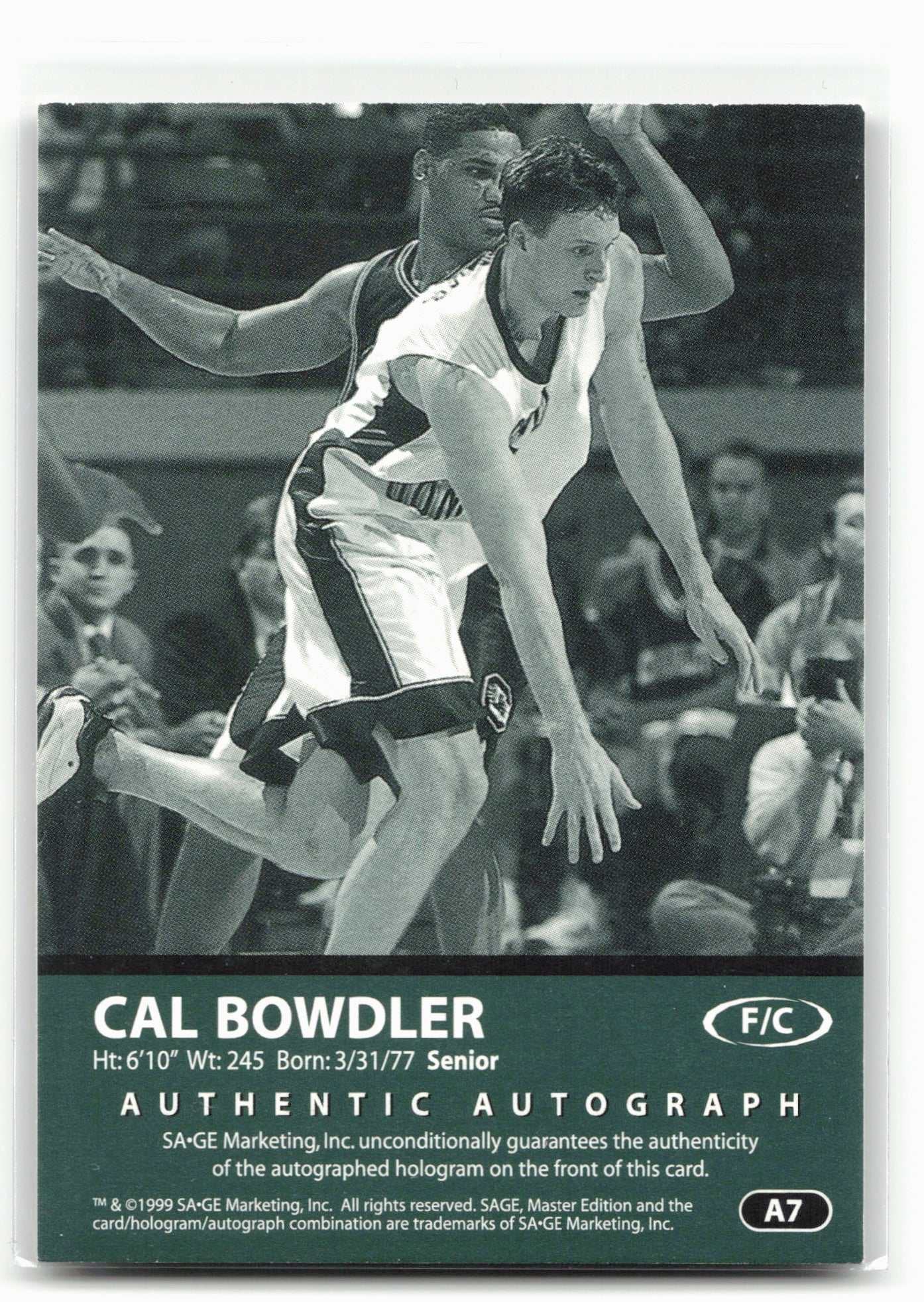 1999 SAGE #A7 Cal Bowdler Autographs Bronze #/650