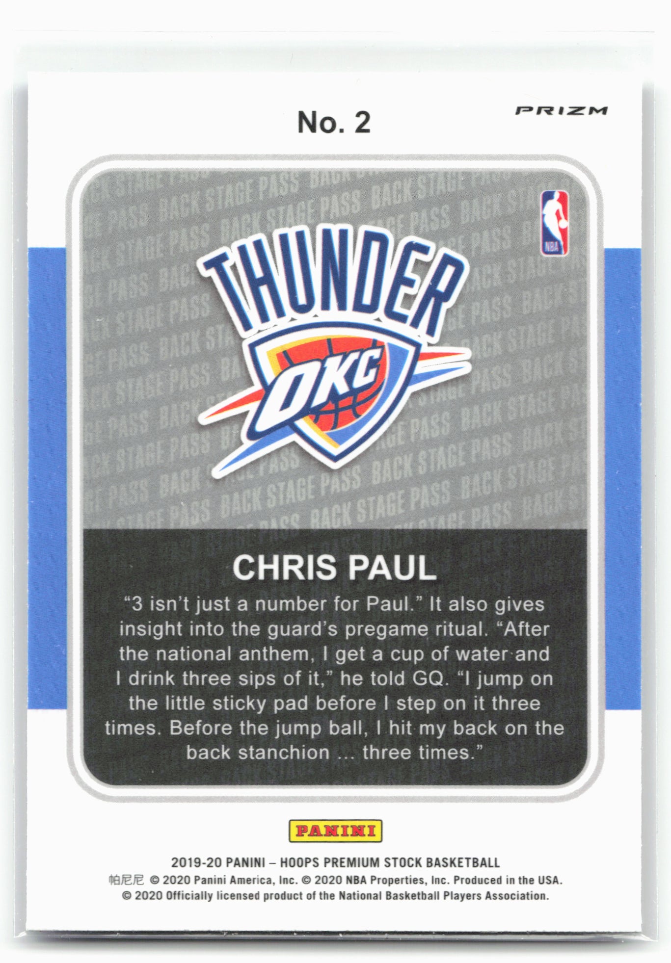 2019-20 Hoops Premium Stock #2 Chris Paul Backstage Pass Holo