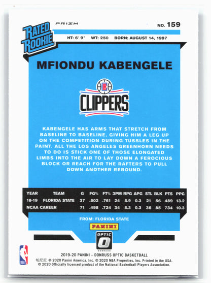 2019-20 Donruss Optic #159 Mfiondu Kabengele Blue Velocity