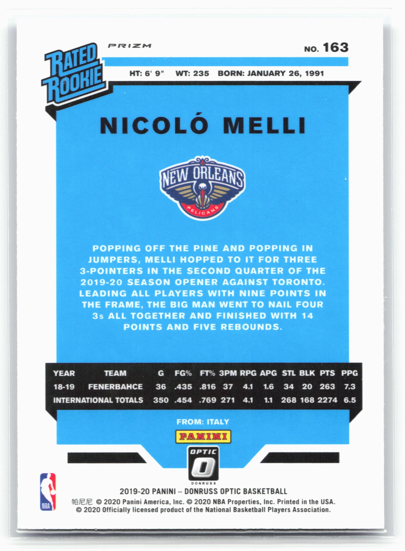 2019-20 Donruss Optic #163 Nicolo Melli Blue Velocity