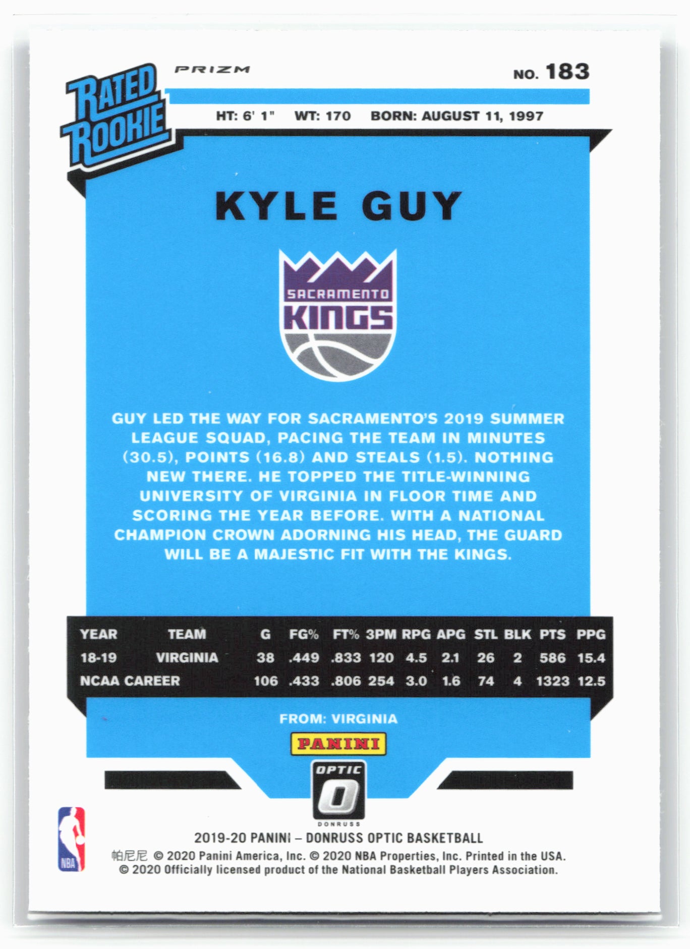 2019-20 Donruss Optic #183 Kyle Guy Purple Shock