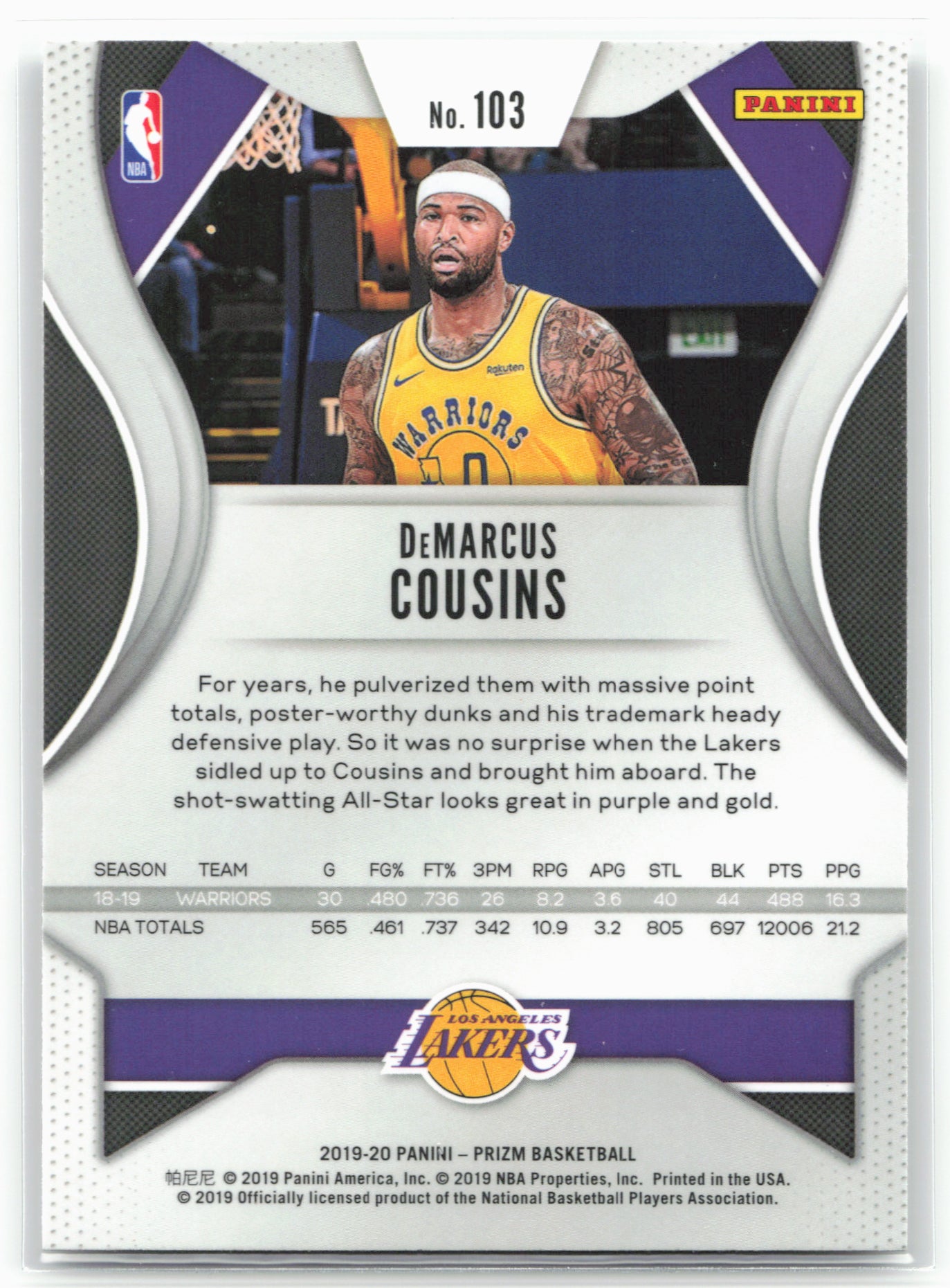 2019-20 Panini Prizm #103 DeMarcus Cousins