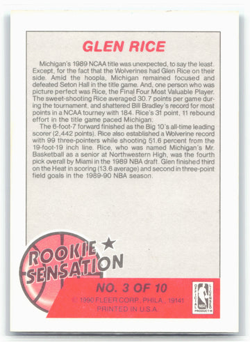 1990-91 Fleer #3 Glen Rice Rookie Sensations 26808