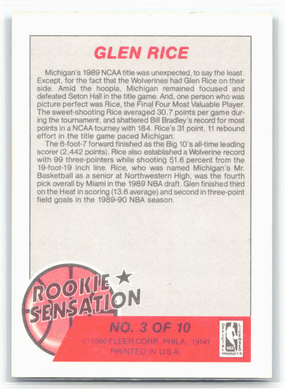 1990-91 Fleer #3 Glen Rice Rookie Sensations 26808
