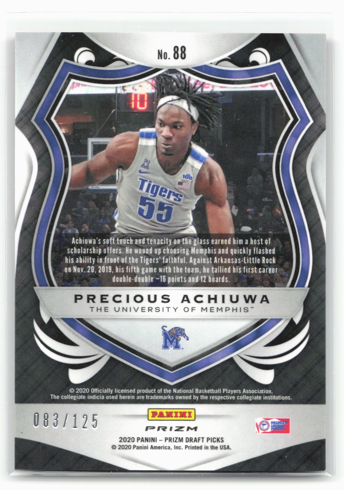2020 Panini Draft Picks Collegiate #88 Precious Achiuwa Fast Break Red #/125