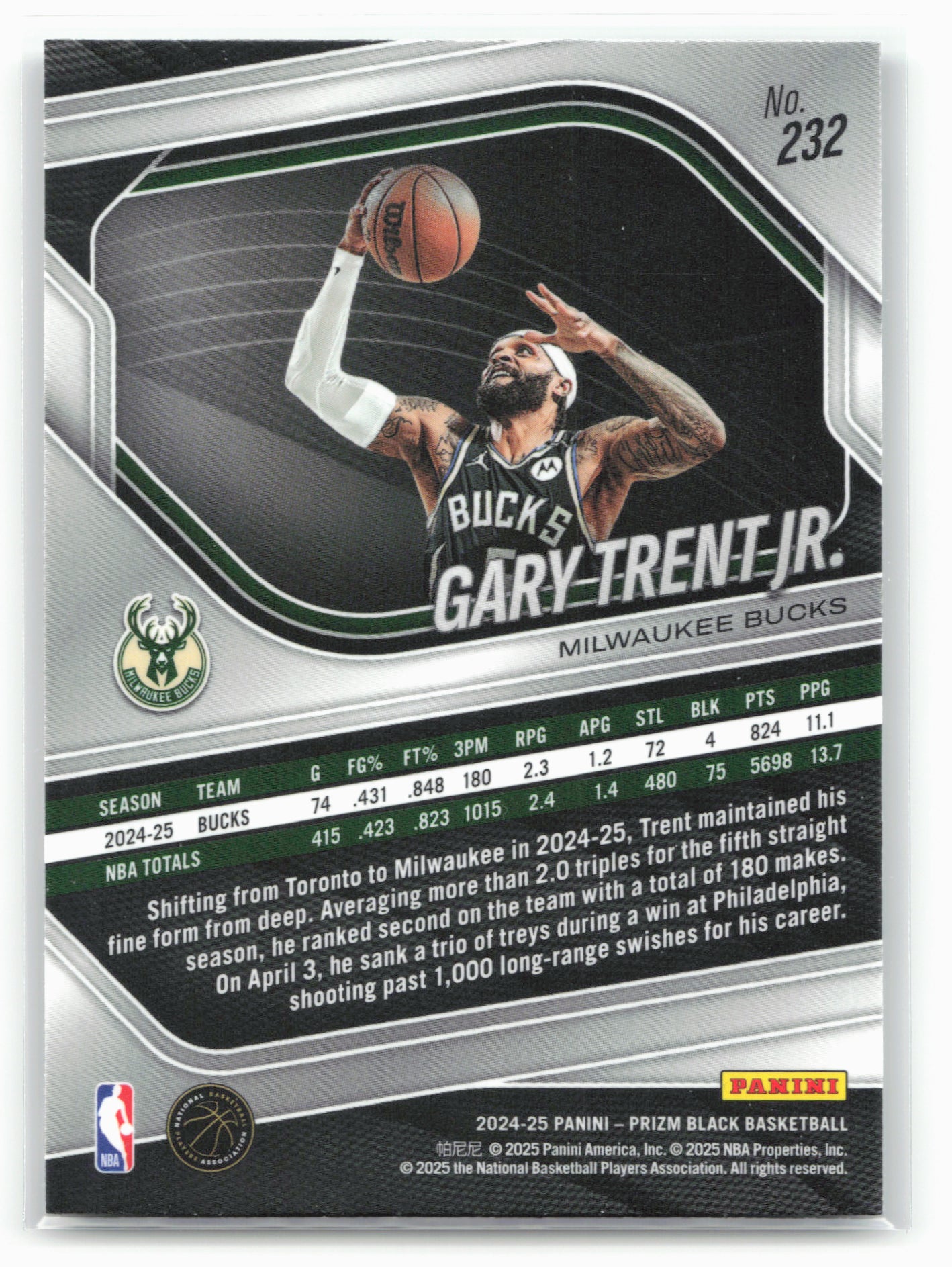 2024-25 Panini Prizm Black #232 Gary Trent Jr. 26825