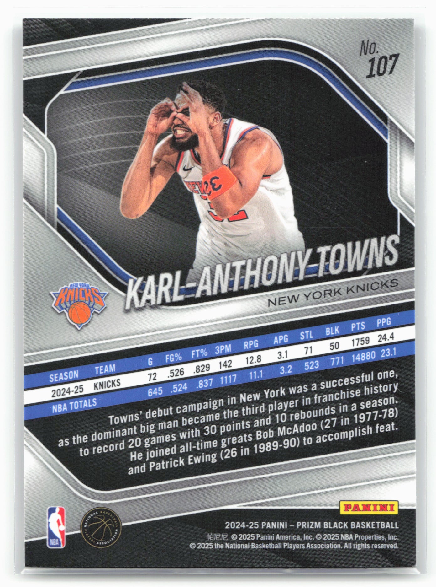 2024-25 Panini Prizm Black #107 Karl-Anthony Towns 26827