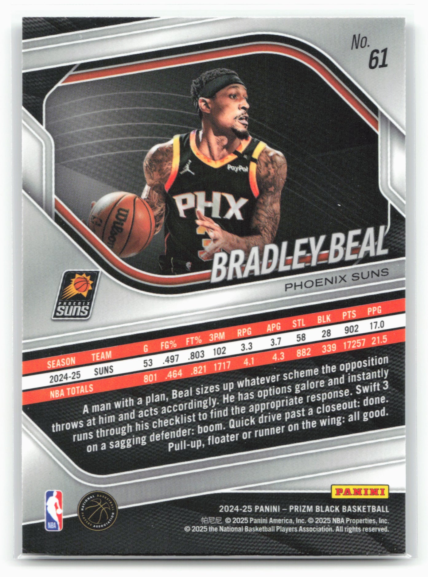 2024-25 Panini Prizm Black #61 Bradley Beal