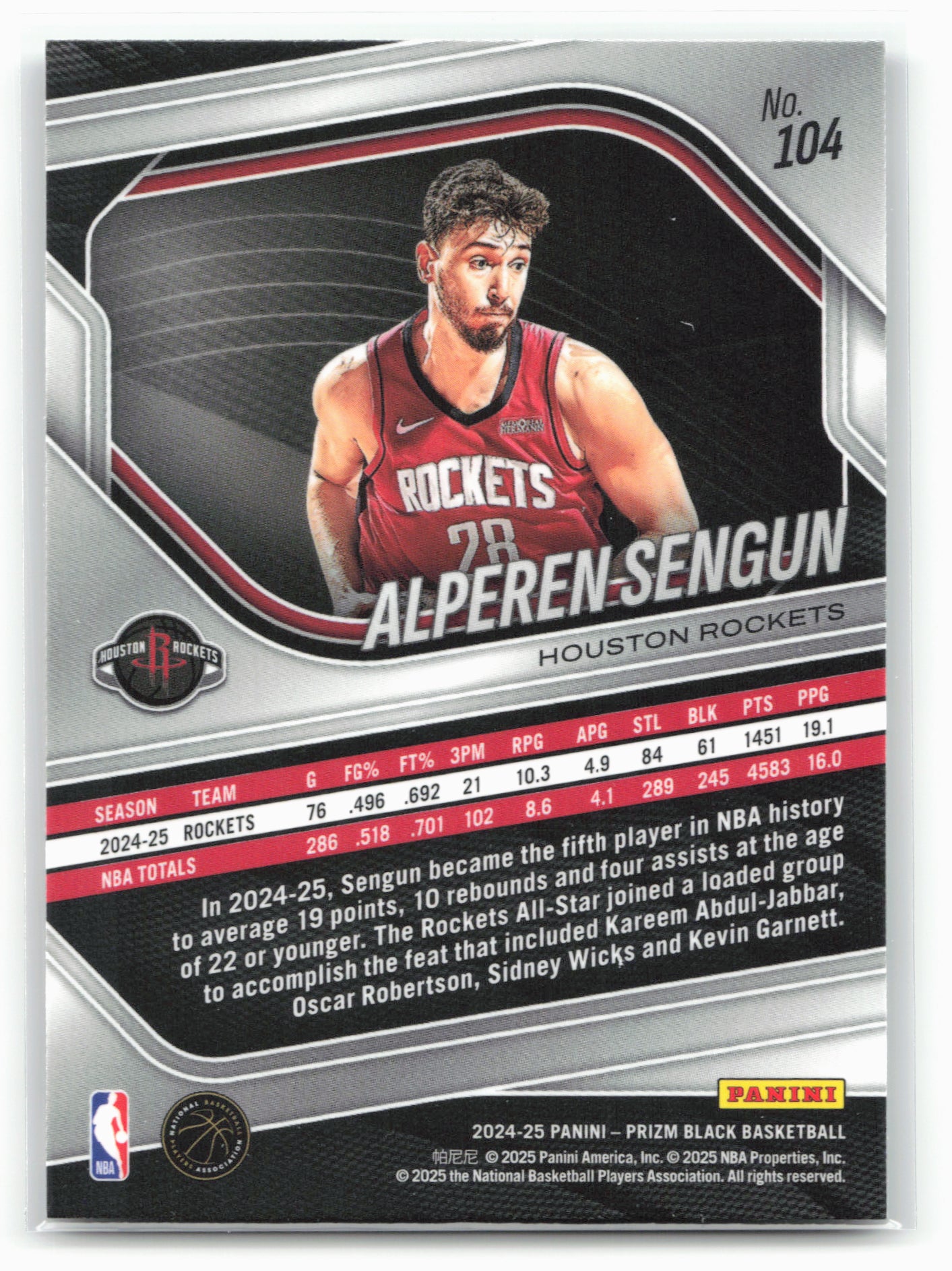 2024-25 Panini Prizm Black #104 Alperen Sengun