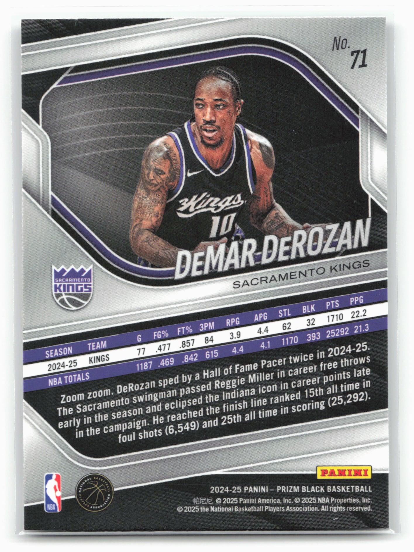 2024-25 Panini Prizm Black #71 DeMar DeRozan 26832