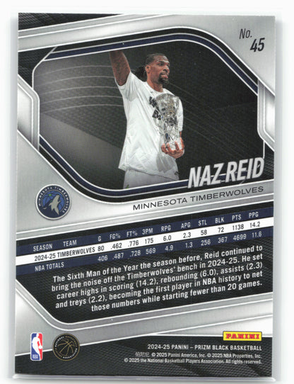 2024-25 Panini Prizm Black #45 Naz Reid