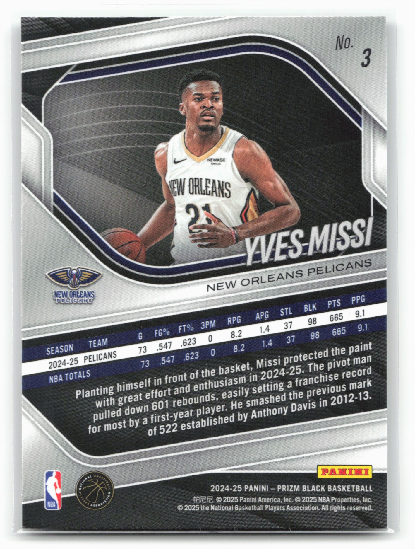2024-25 Panini Prizm Black #3 Yves Missi