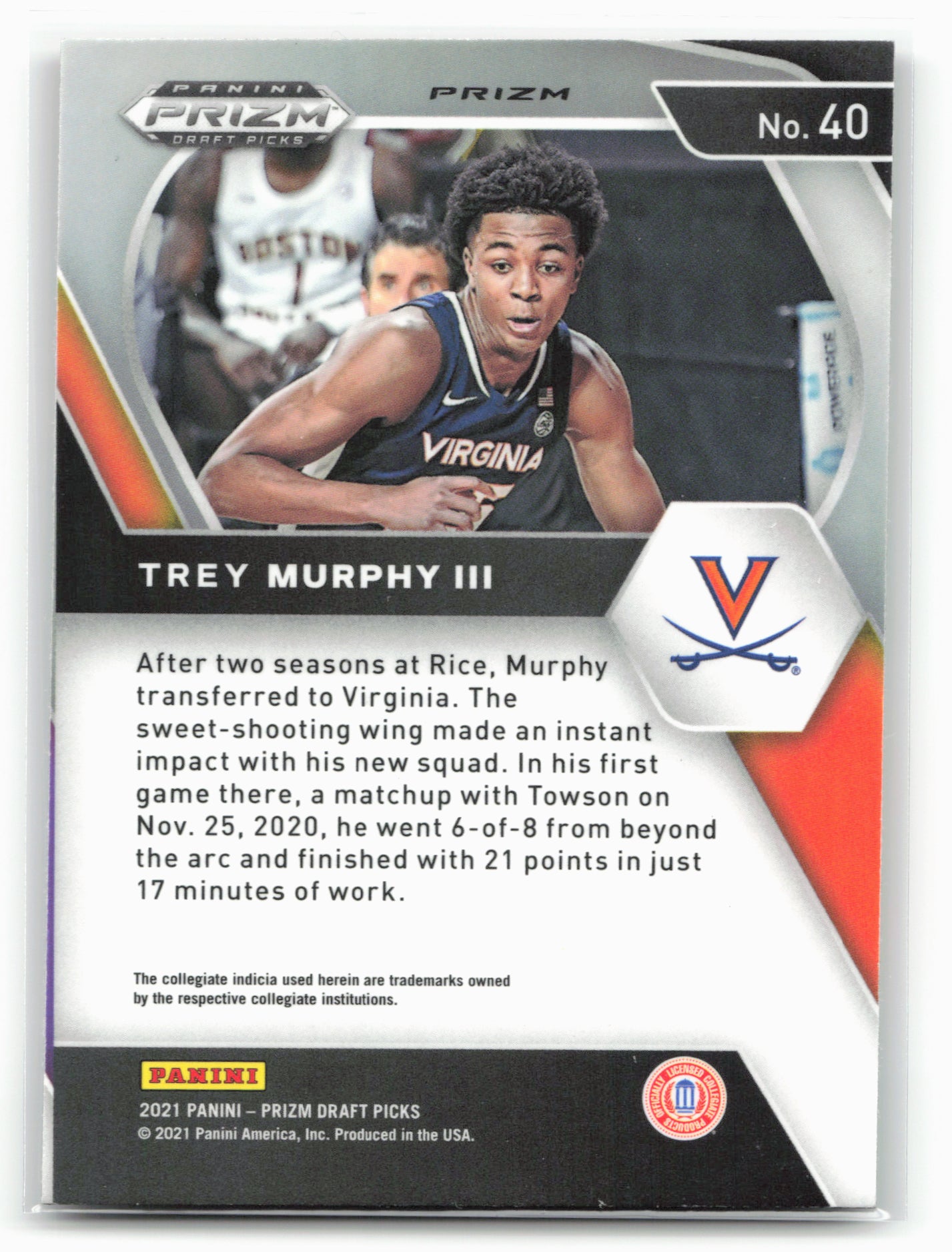 2021 Panini Prizm Draft Picks #40 Trey Murphy III Red Ice