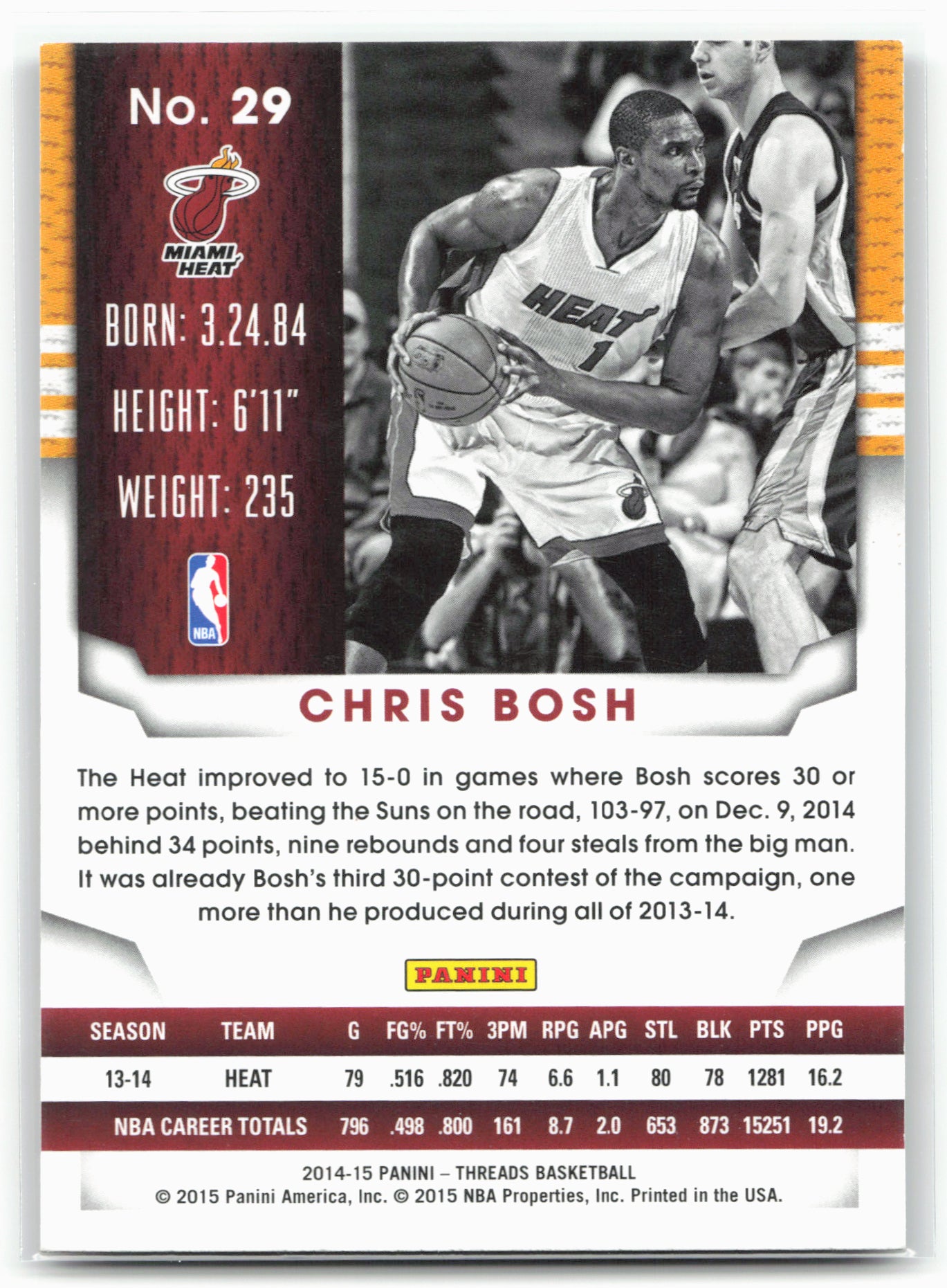 2014-15 Panini Threads #29 Chris Bosh