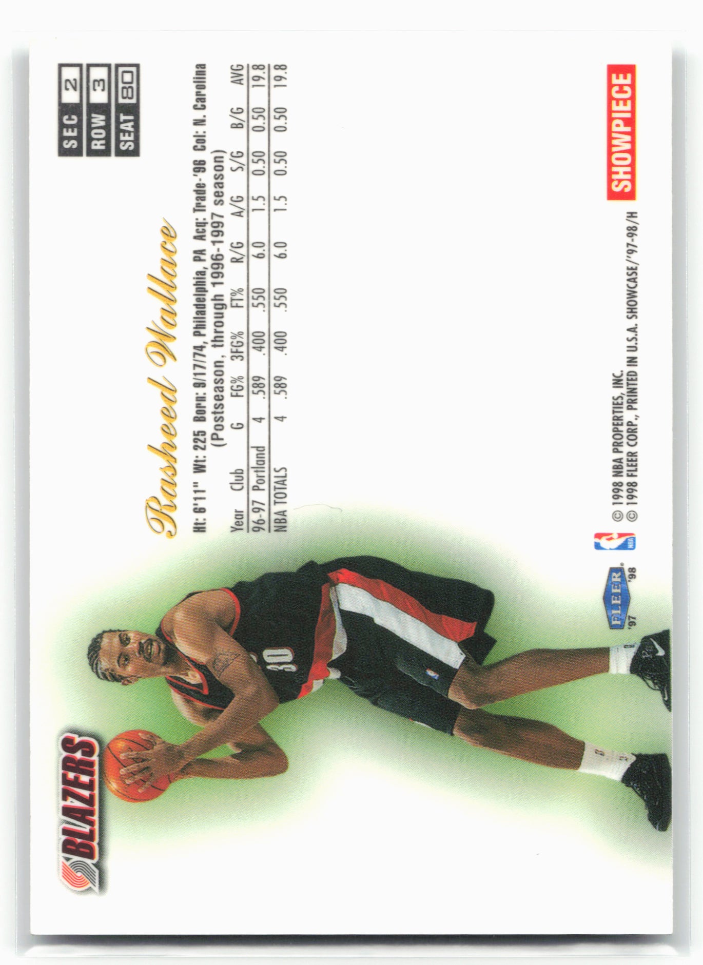 1997-98 Flair Showcase #80 Rasheed Wallace