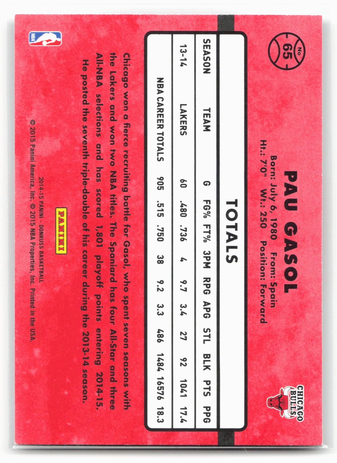 2014-15 Donruss #65 Pau Gasol