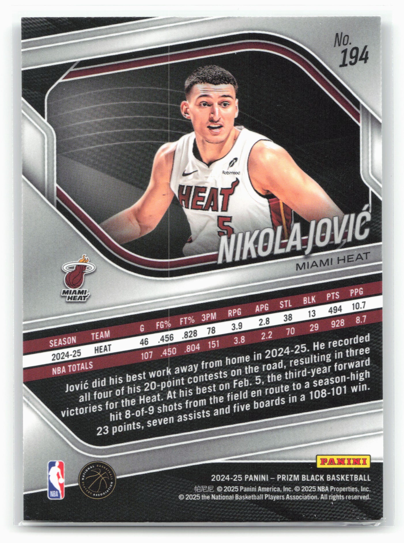 2024-25 Panini Prizm Black #194 Nikola Jovic 26851