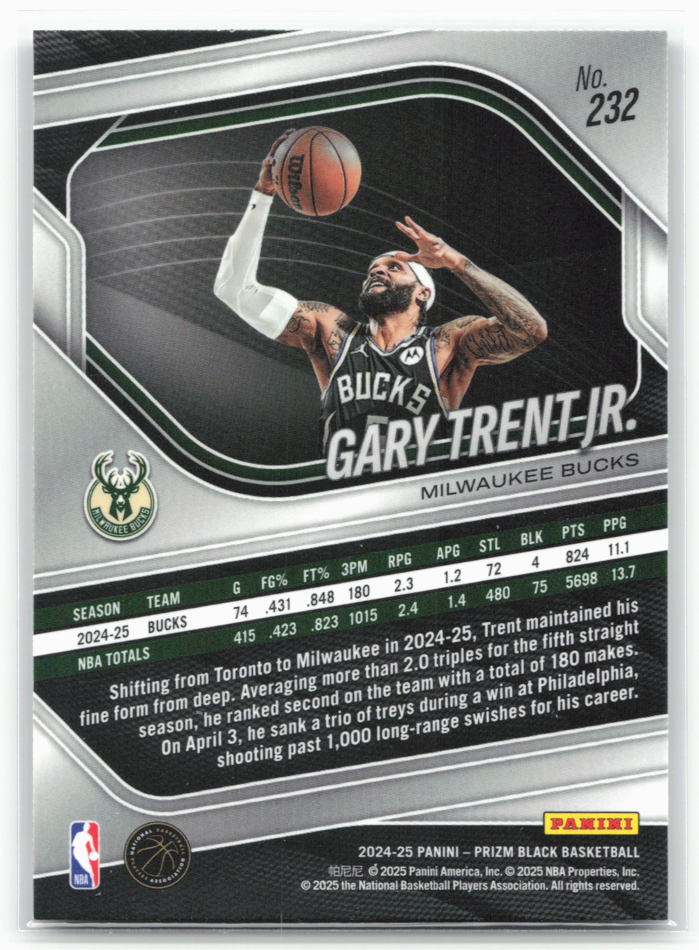 2024-25 Panini Prizm Black #232 Gary Trent Jr.