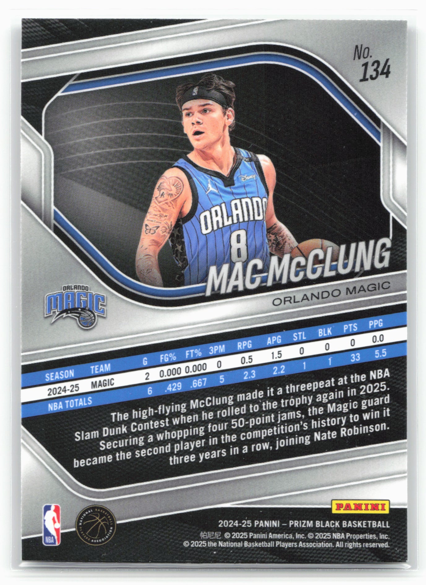 2024-25 Panini Prizm Black #134 Mac McClung