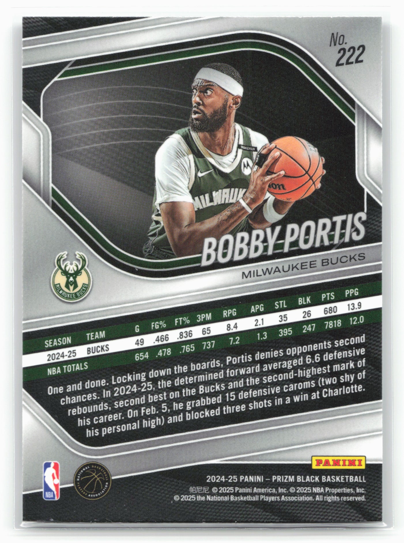 2024-25 Panini Prizm Black #222 Bobby Portis