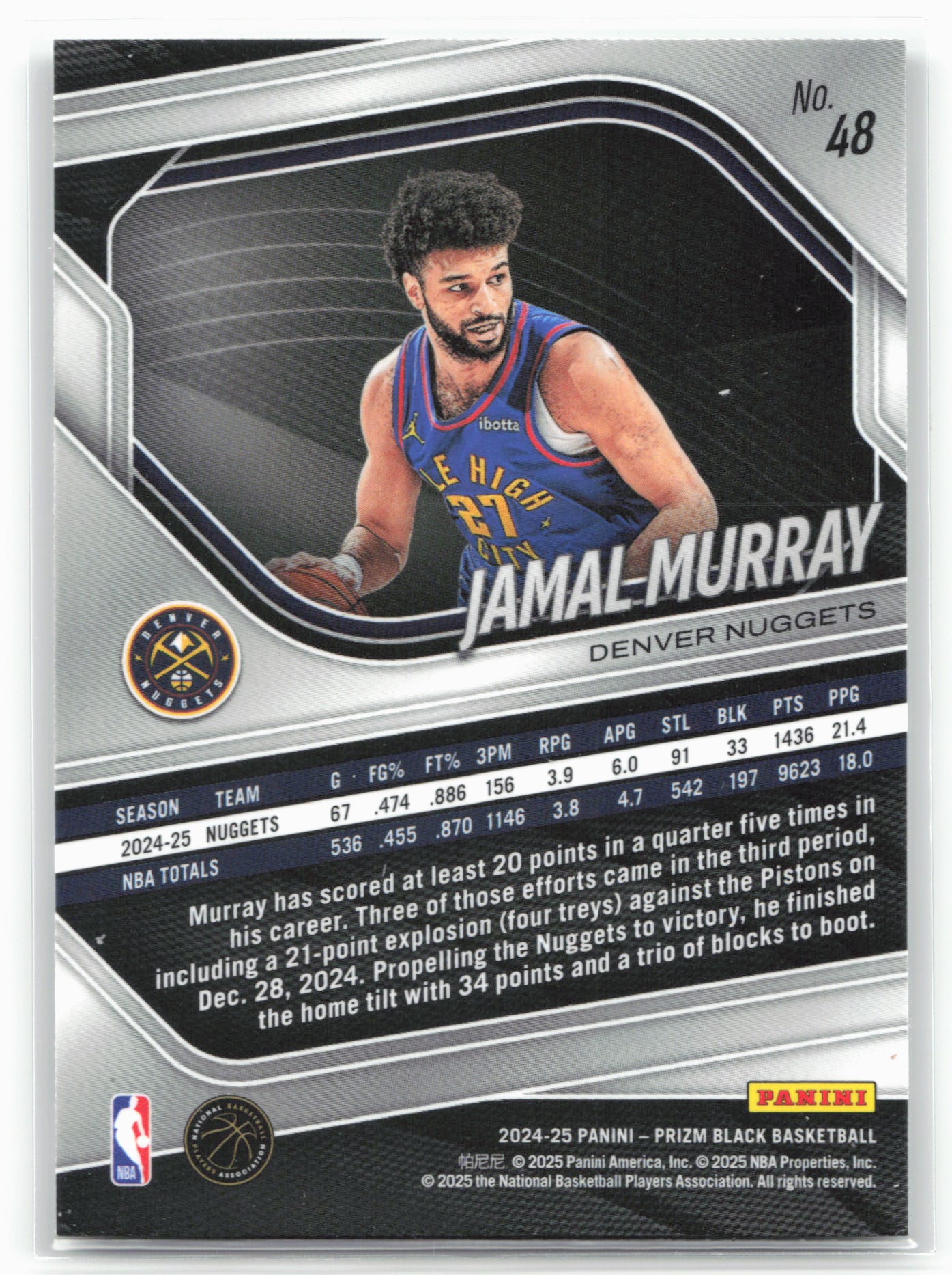 2024-25 Panini Prizm Black #48 Jamal Murray