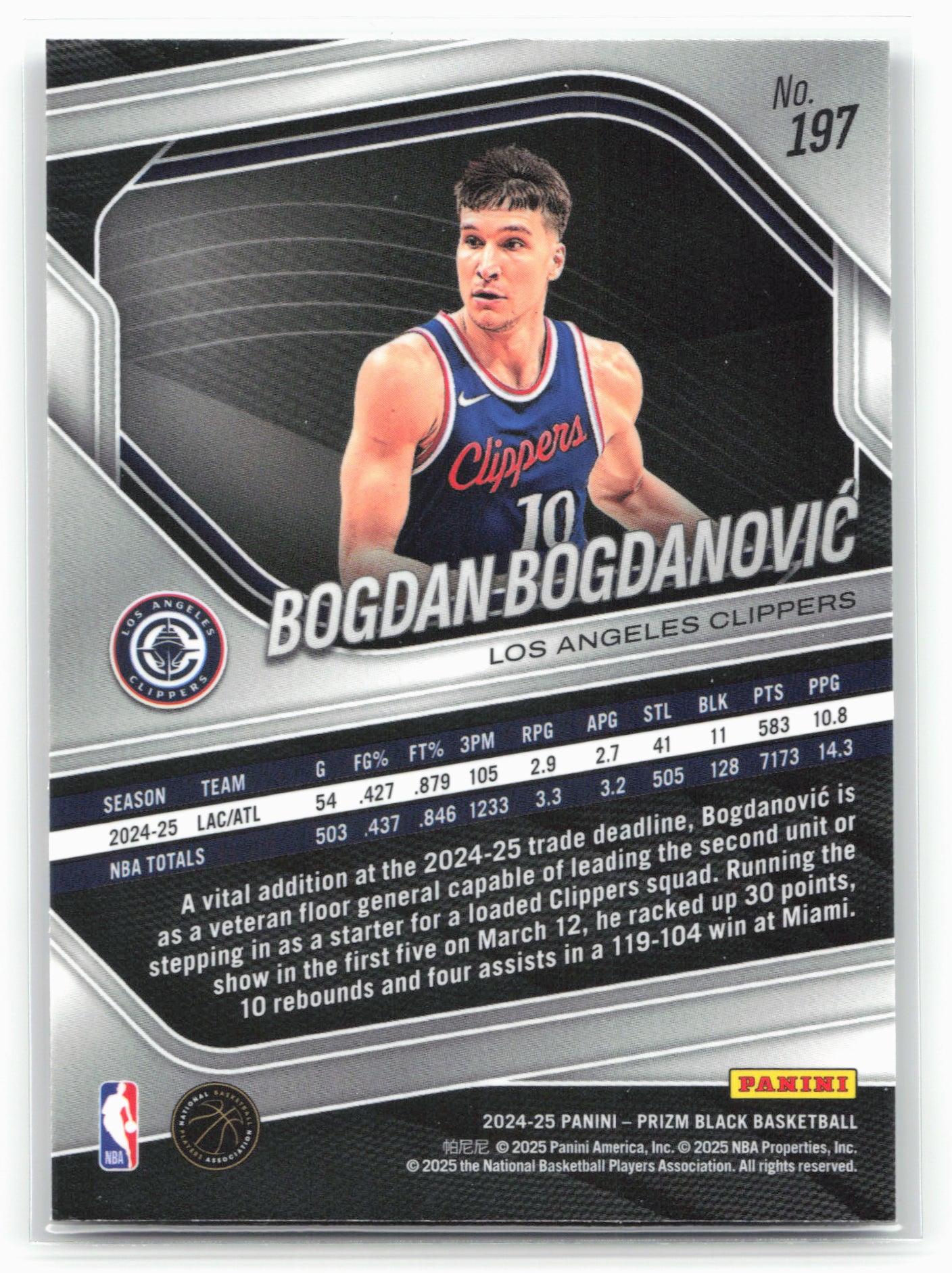 2024-25 Panini Prizm Black #197 Bogdan Bogdanovic