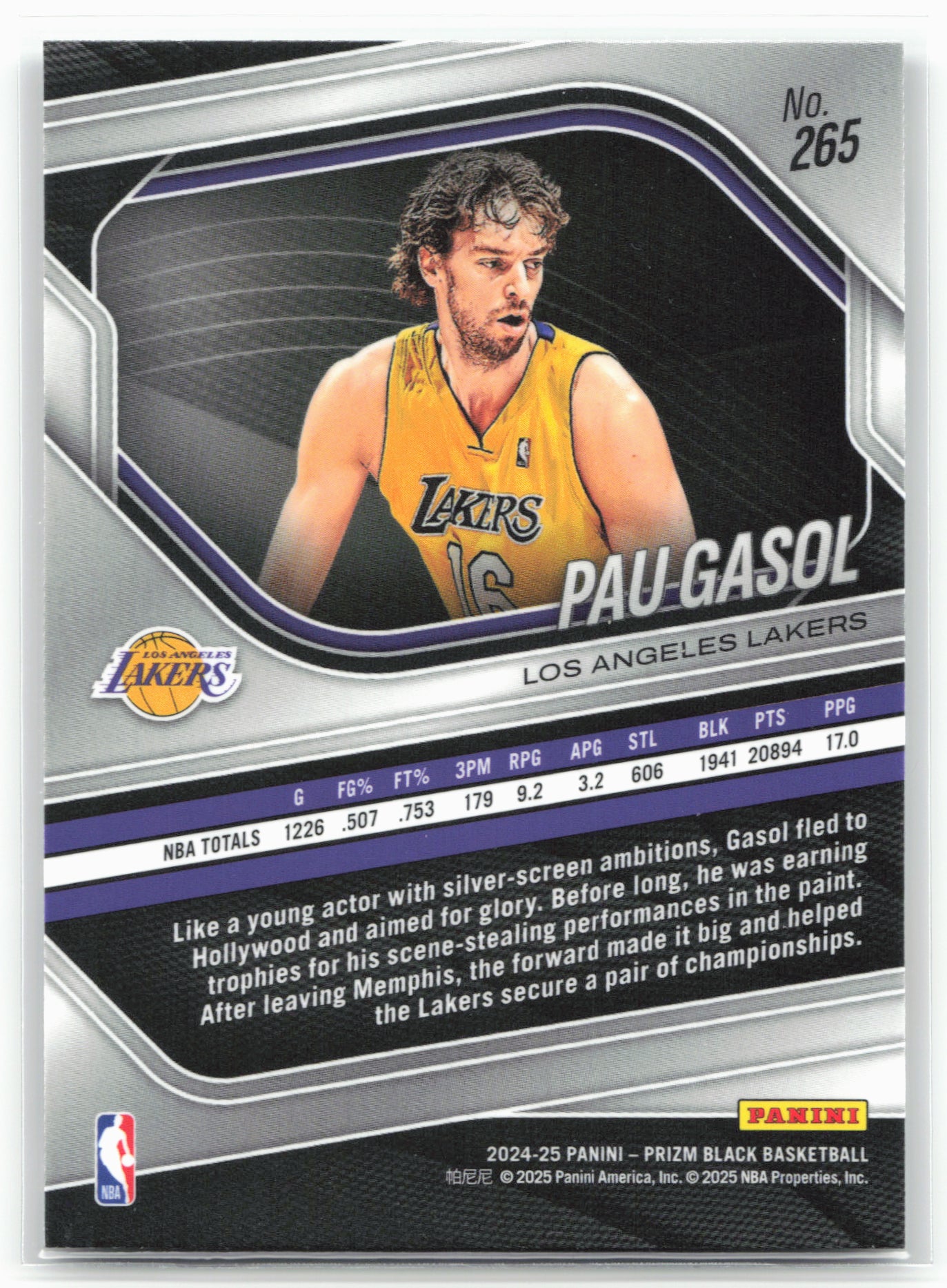 2024-25 Panini Prizm Black #265 Pau Gasol