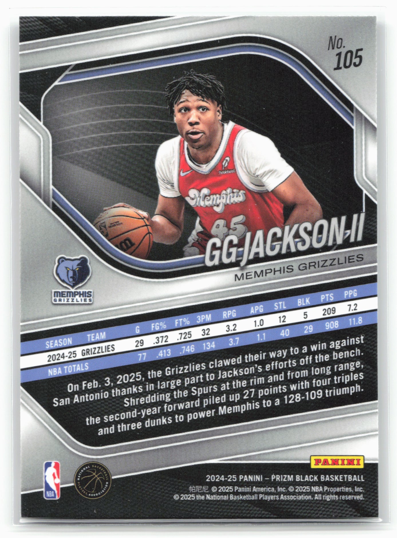 2024-25 Panini Prizm Black #105 GG Jackson II