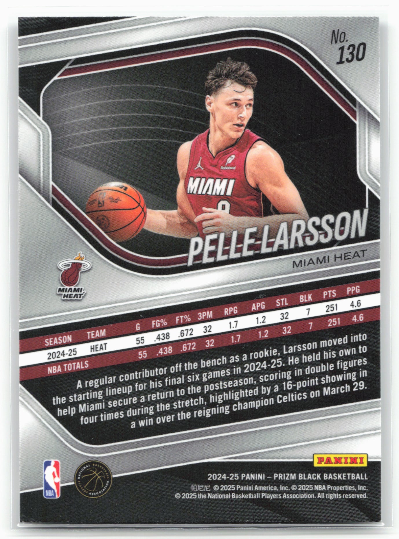 2024-25 Panini Prizm Black #130 Pelle Larsson 26867