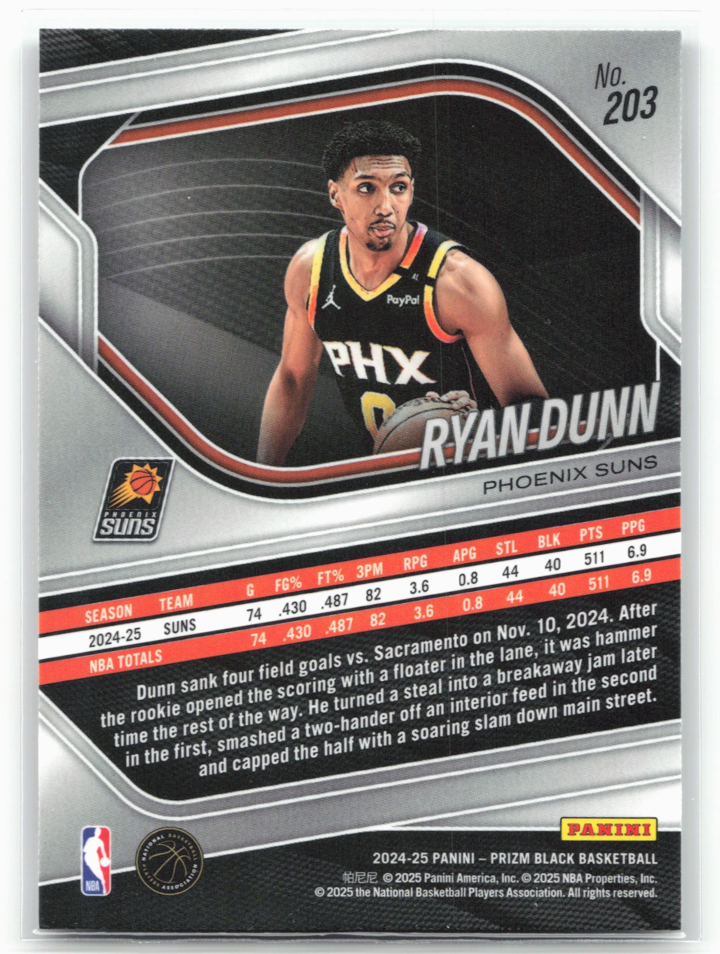 2024-25 Panini Prizm Black #203 Ryan Dunn