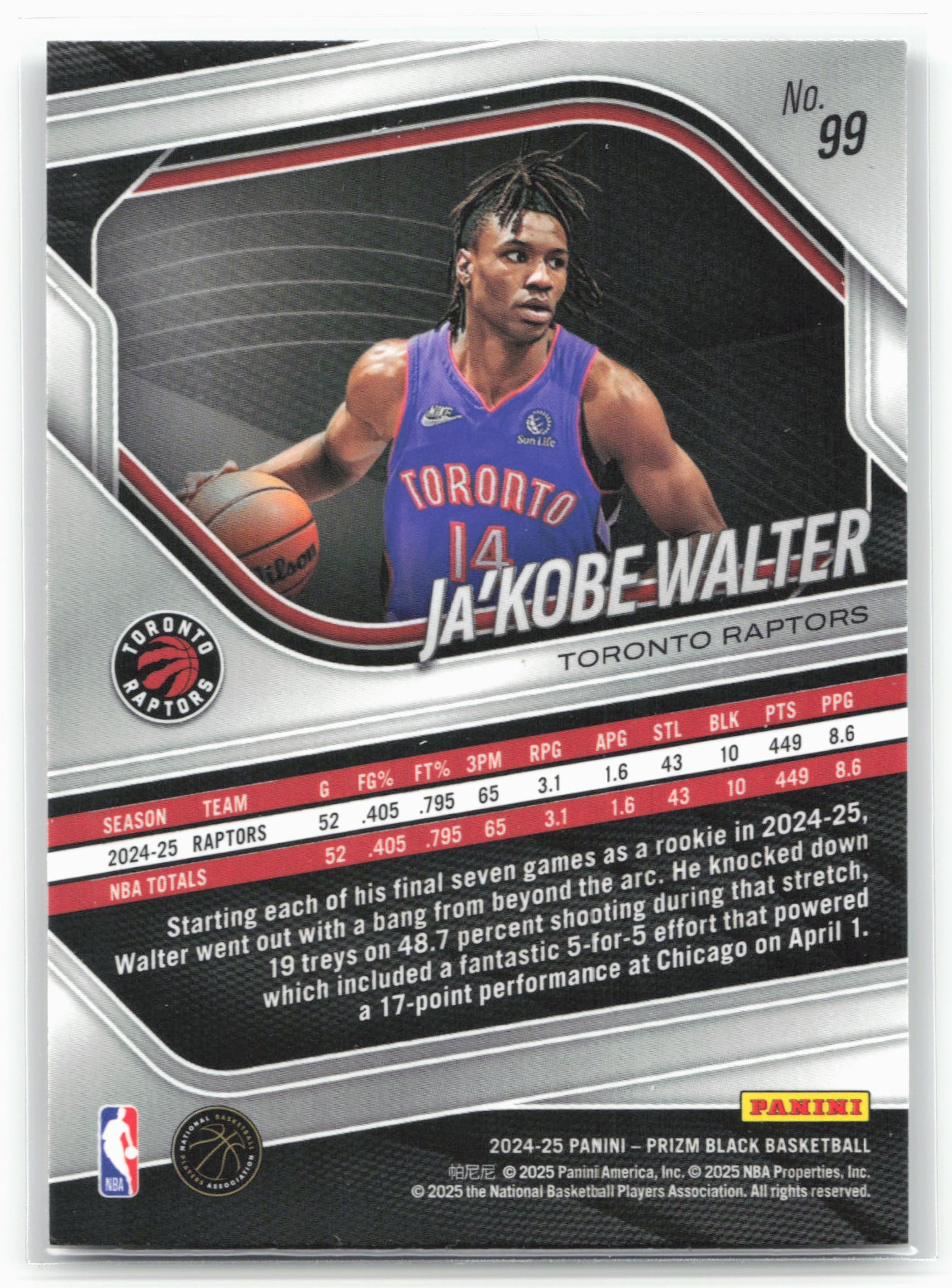 2024-25 Panini Prizm Black #99 Ja'Kobe Walter