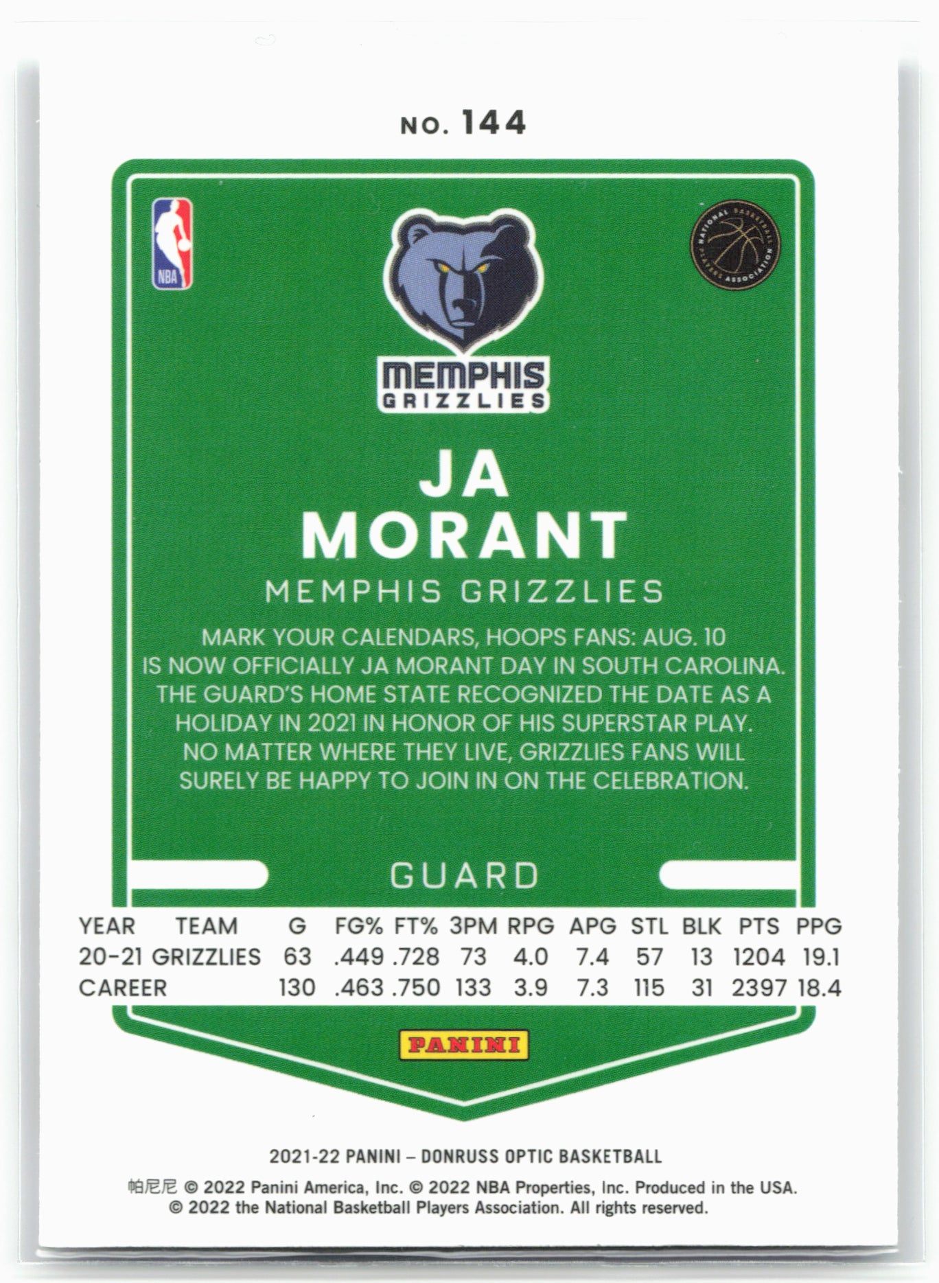 2021-22 Donruss Optic #144 Ja Morant