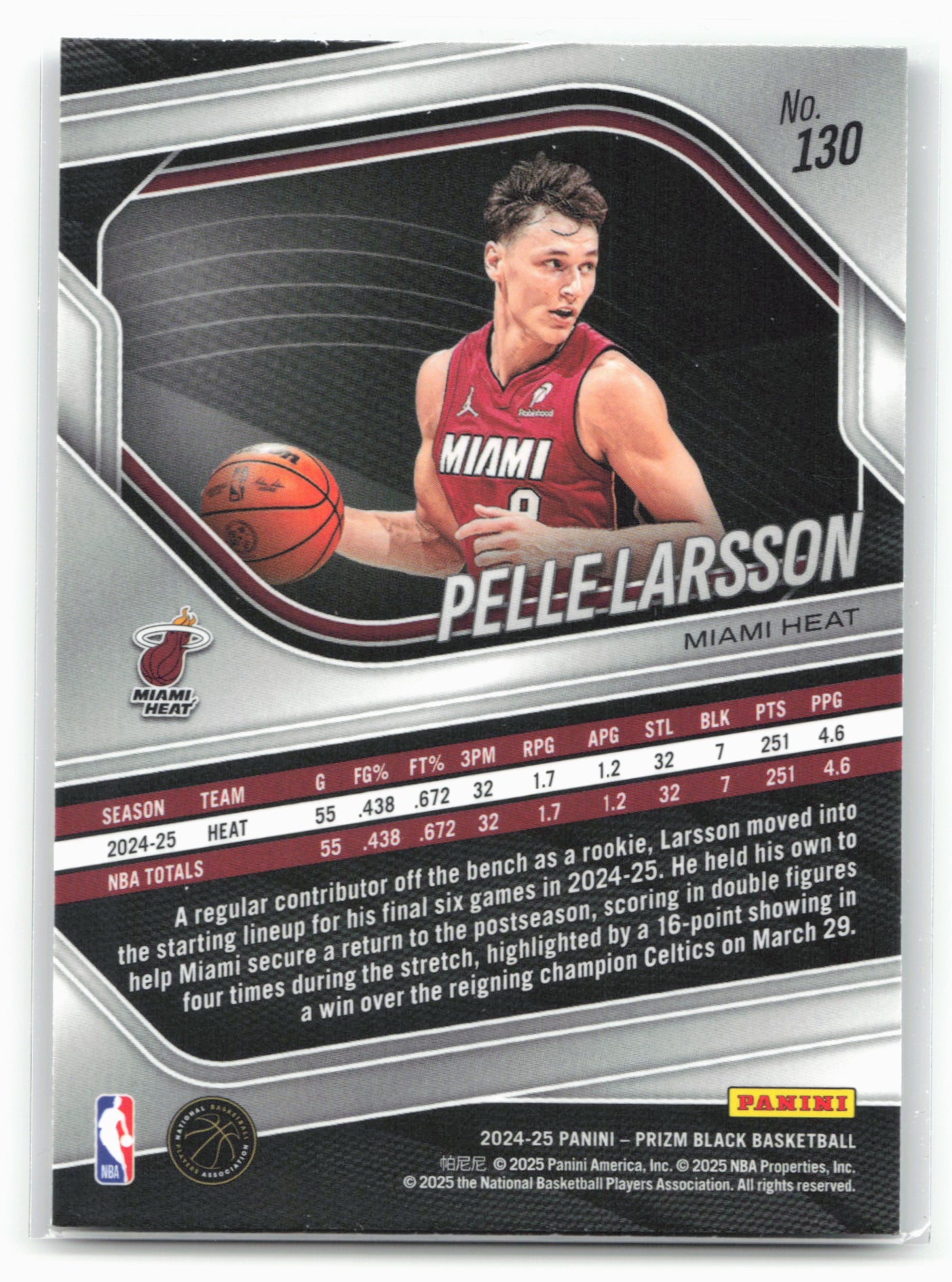 2024-25 Panini Prizm Black #130 Pelle Larsson