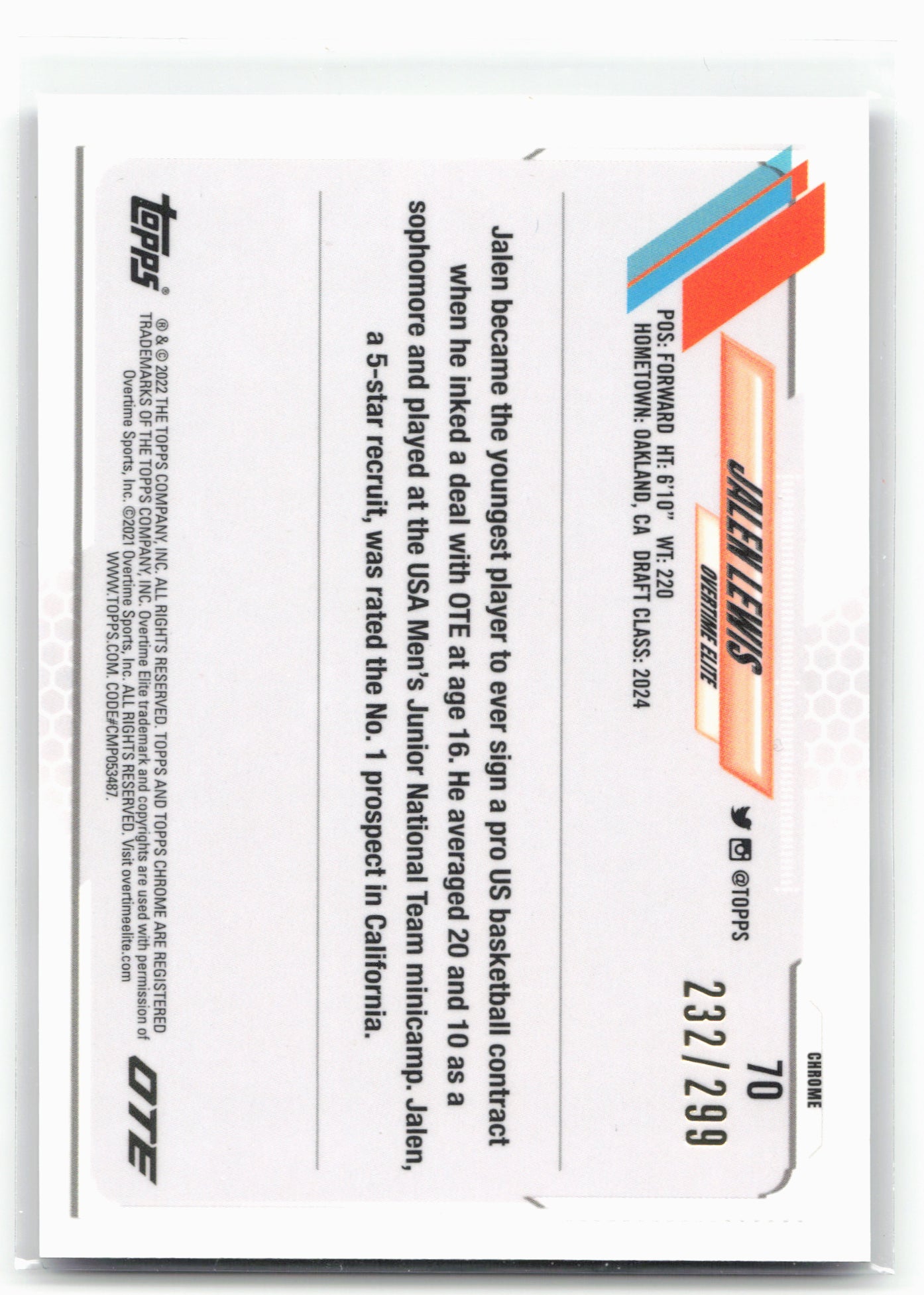 2021-22 Topps Chrome Overtime Elite #70 Jalen Lewis Purple #/299