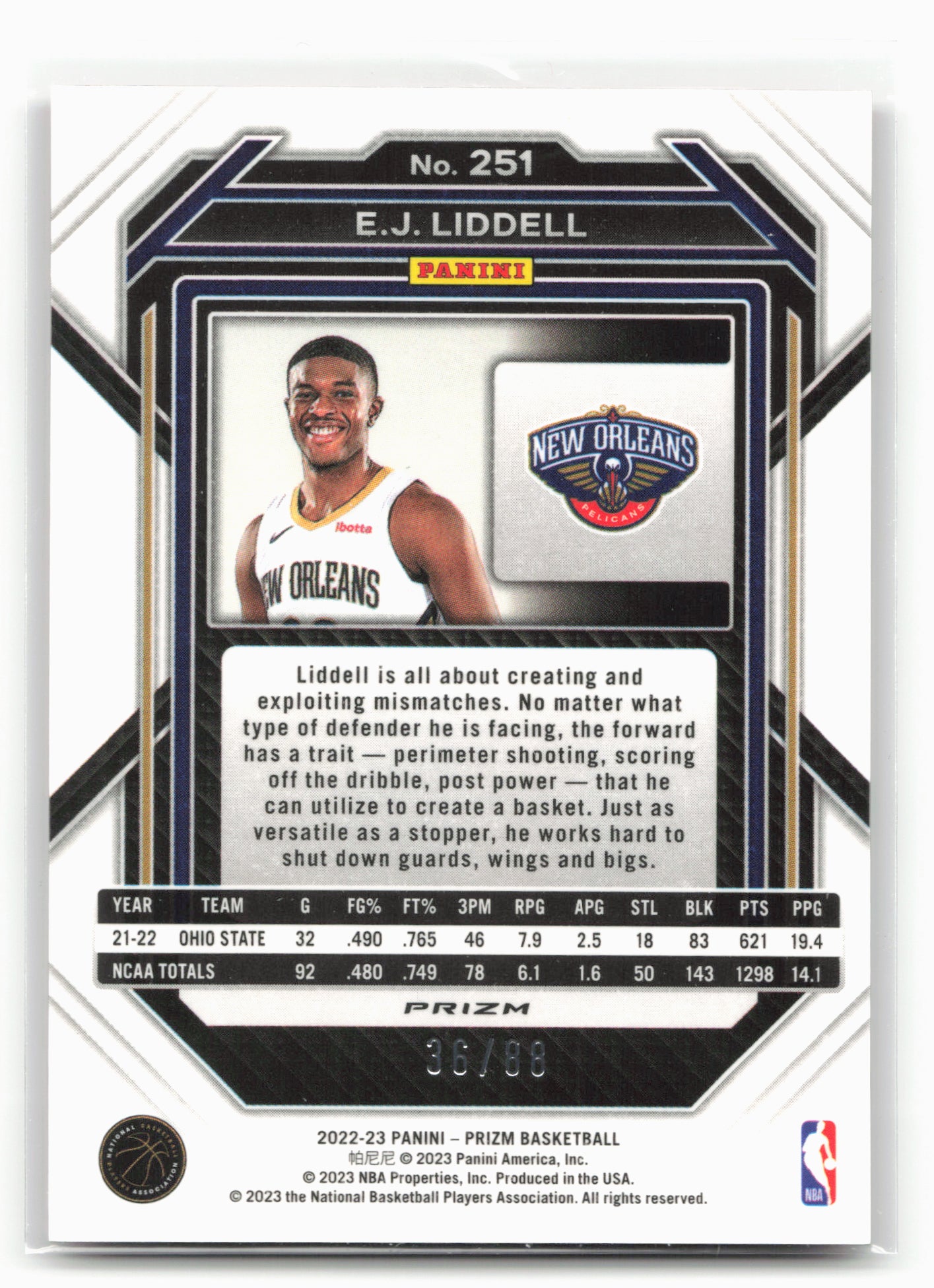 2022-23 Panini Prizm #251 E.J. Liddell Prizms Choice Red #/88