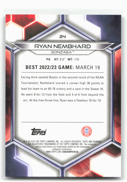 2023-24 Bowman University Best #24 Ryan Nembhard Green Diamond Refractor #/99