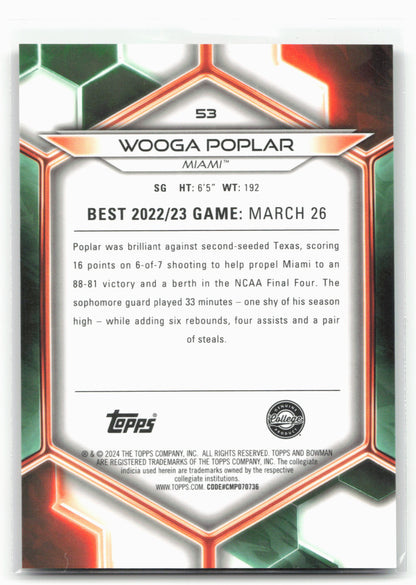 2023-24 Bowman University Best #53 Wooga Poplar Gold Refractor #/50