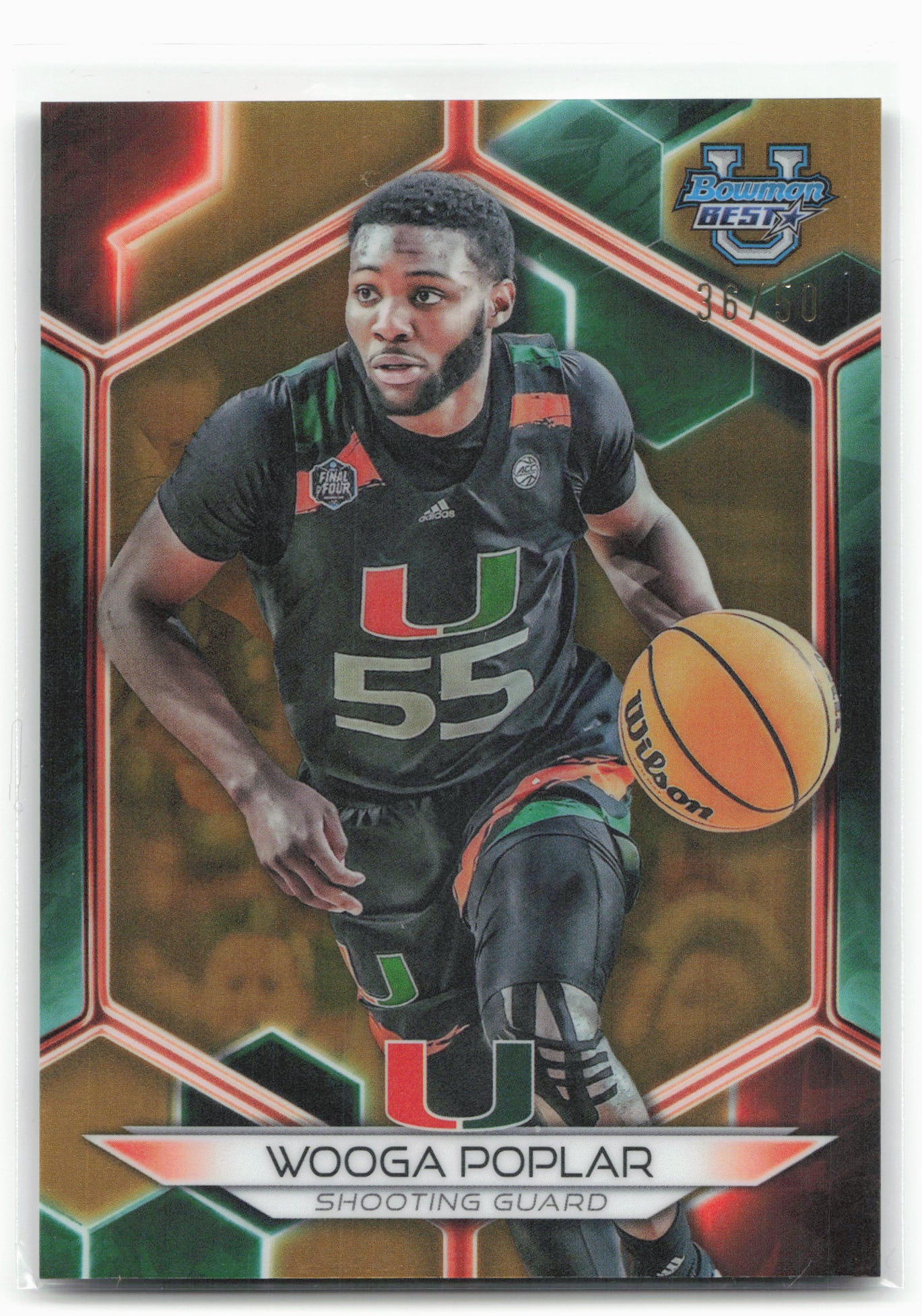 2023-24 Bowman University Best #53 Wooga Poplar Gold Refractor #/50