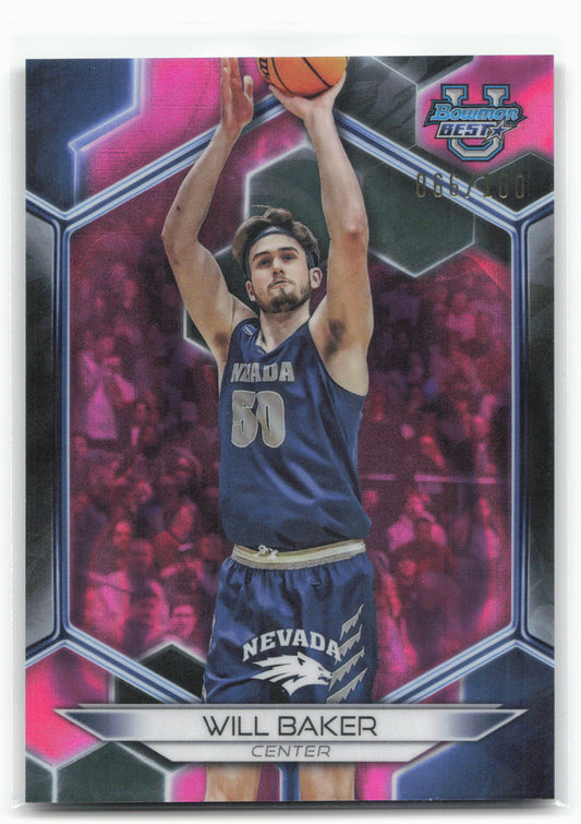 2023-24 Bowman University Best #61 Will Baker Pink Lava Refractor #/100