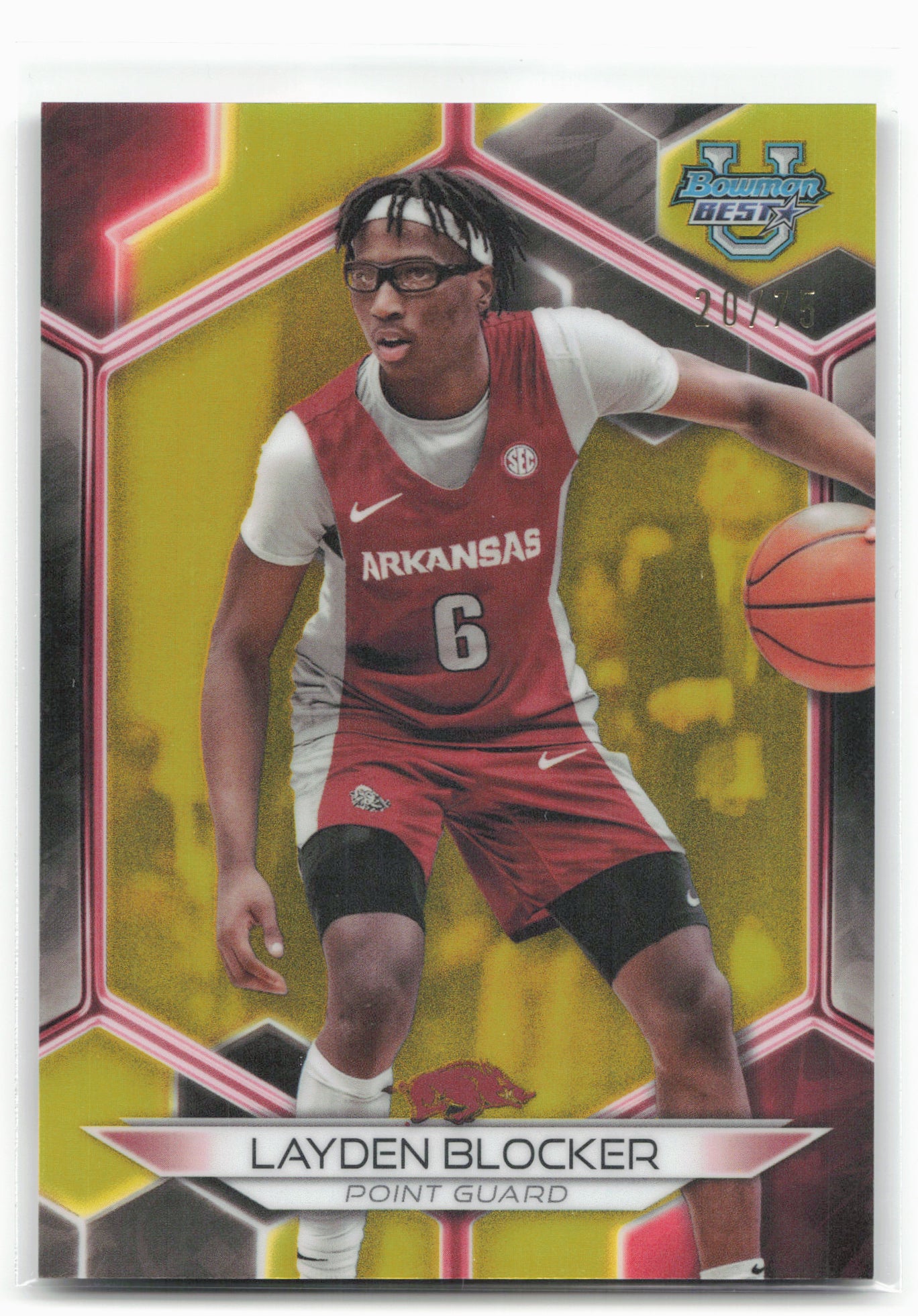 2023-24 Bowman University Best #4 Layden Blocker Yellow Refractor #/75
