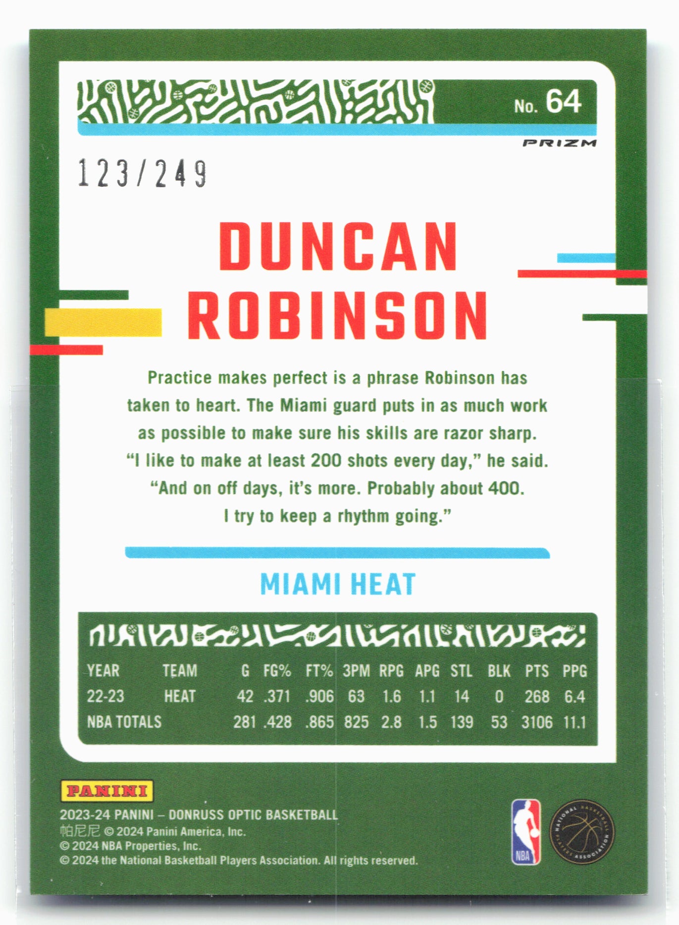 2023-24 Donruss Optic #64 Duncan Robinson Aqua #/249