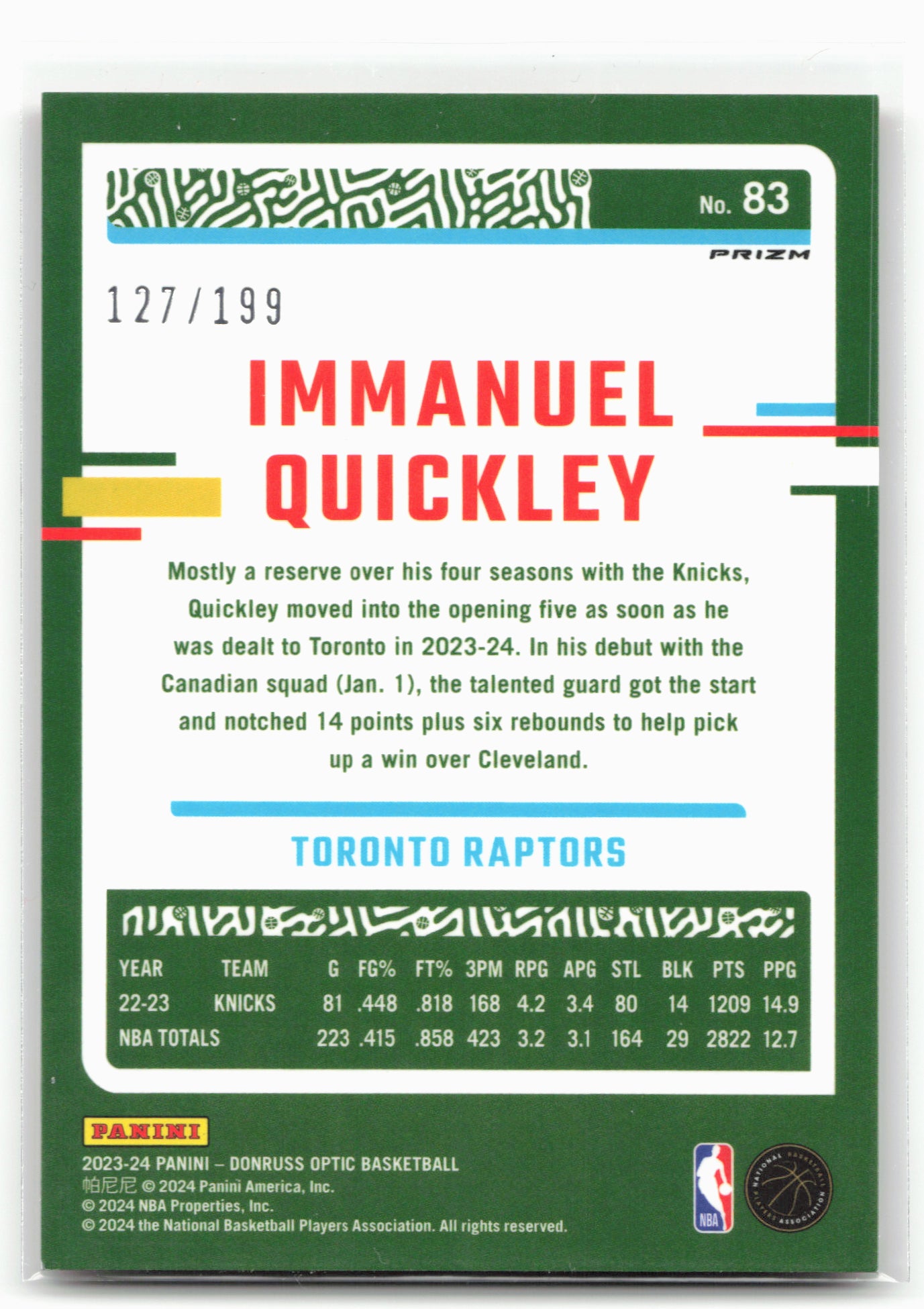 2023-24 Donruss Optic #83 Immanuel Quickley Orange #/199