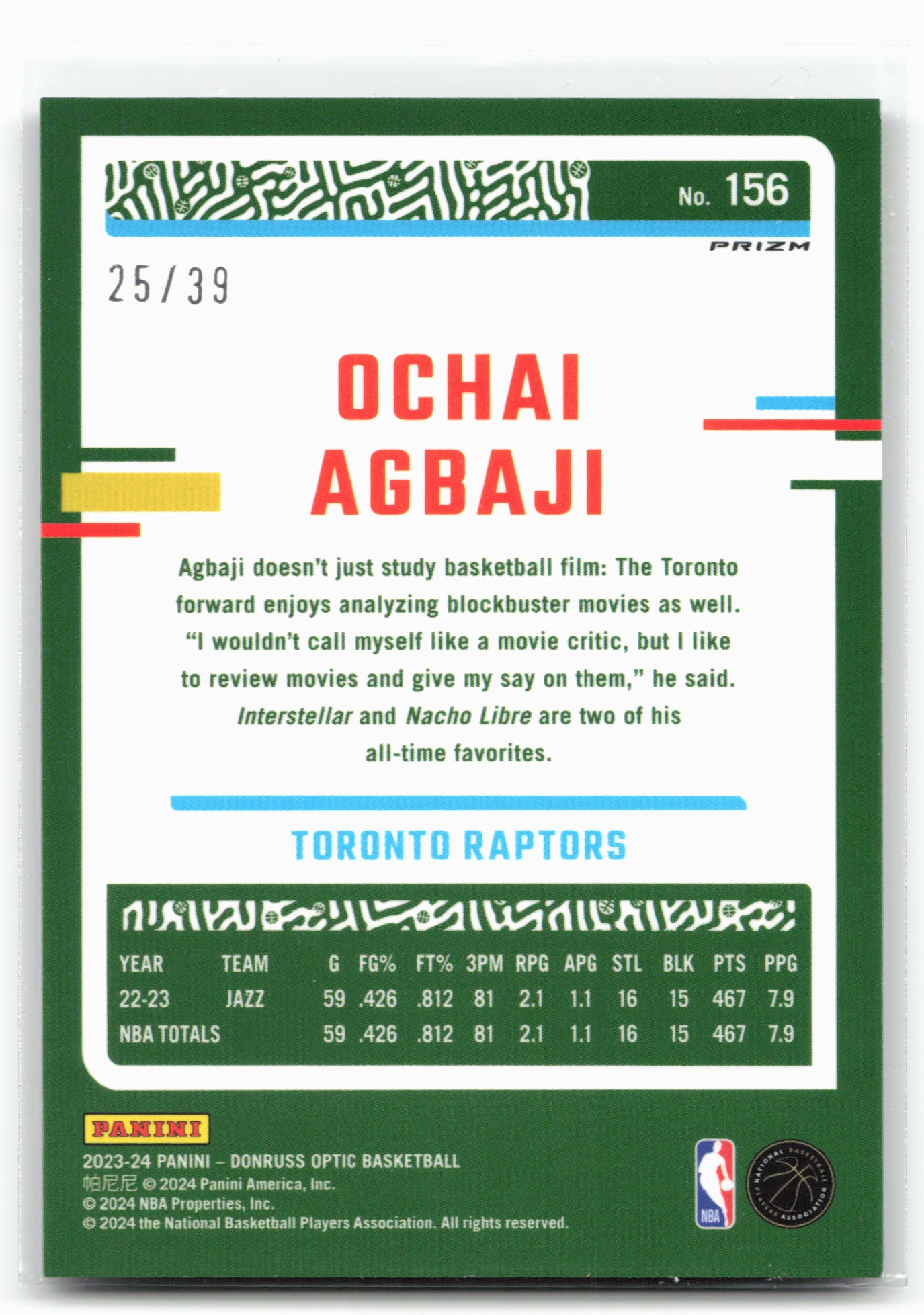 2023-24 Donruss Optic #156 Ochai Agbaji Black Velocity #/39