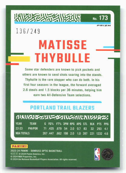 2023-24 Donruss Optic #173 Matisse Thybulle Aqua #/249