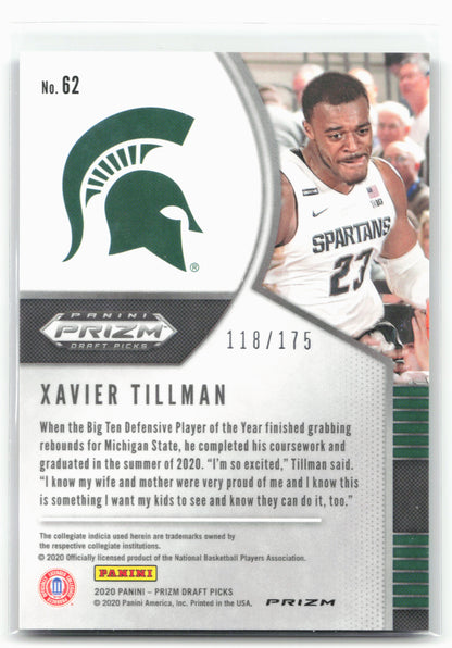 2020 Panini Prizm Draft Picks #62 Xavier Tillman Fast Break Blue #/175