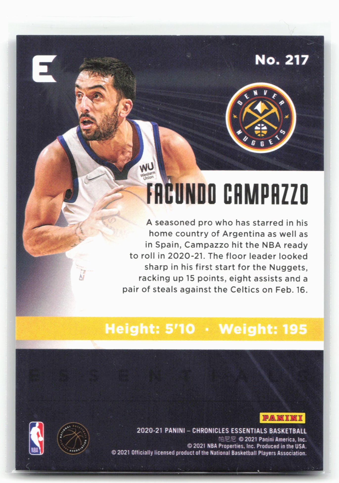 2020-21 Panini Chronicles #217 Facundo Campazzo Blue #/99