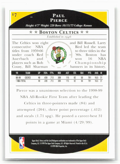 1999-00 Upper Deck Victory #17 Paul Pierce 26906