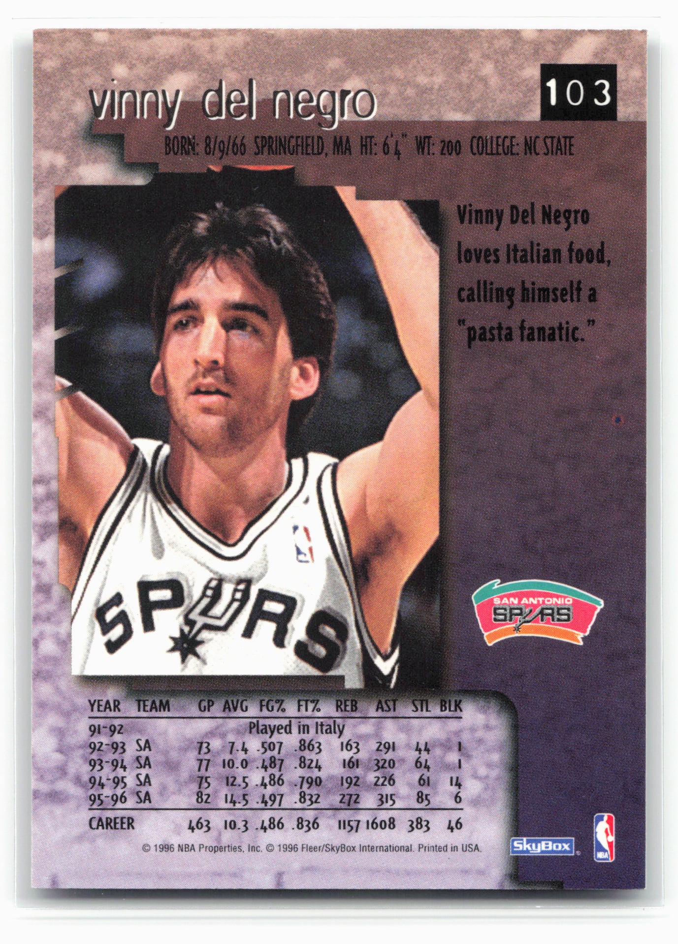 1996-97 SkyBox Premium #103 Vinny Del Negro 26908