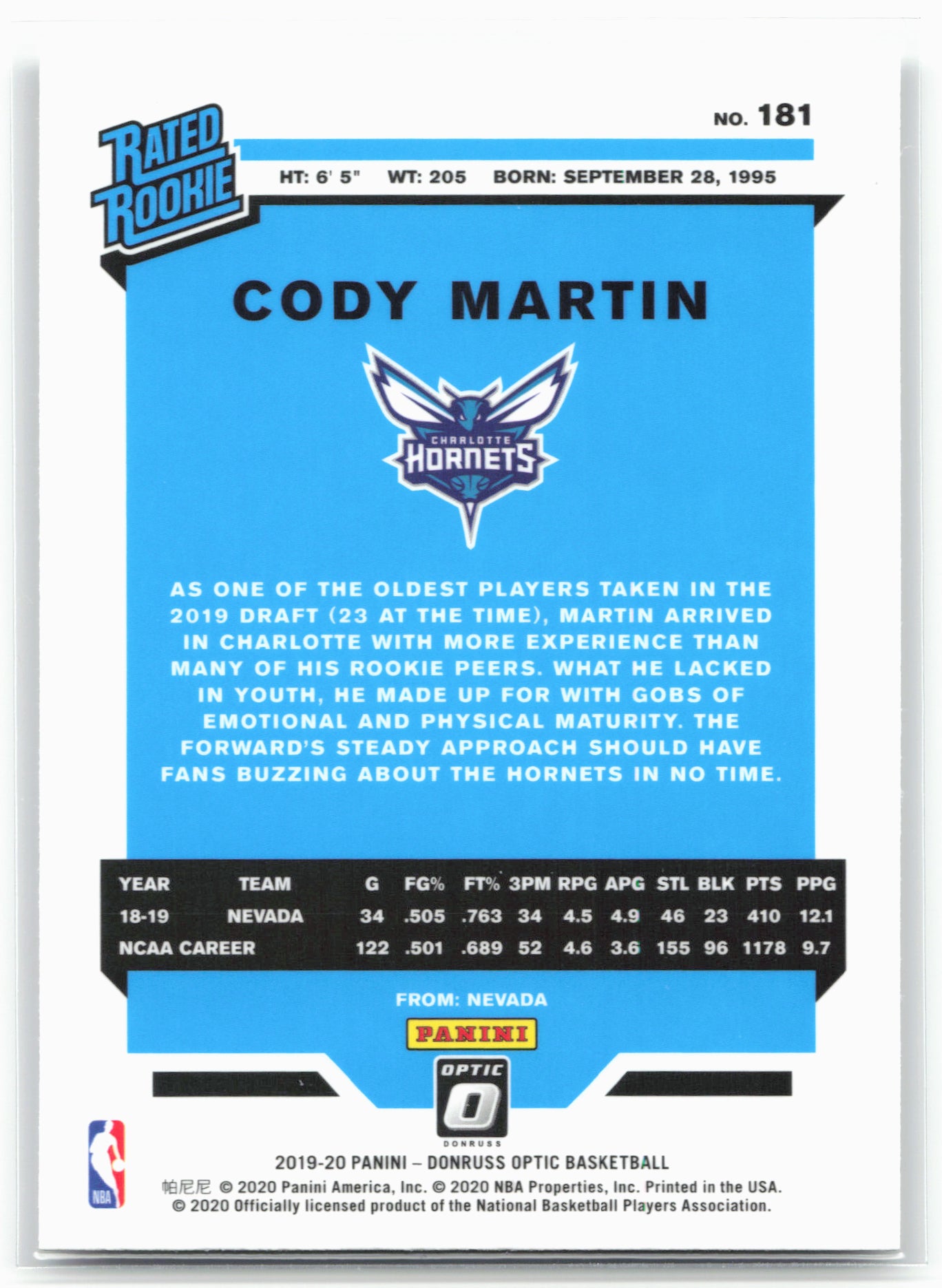 2019-20 Donruss Optic #181 Cody Martin